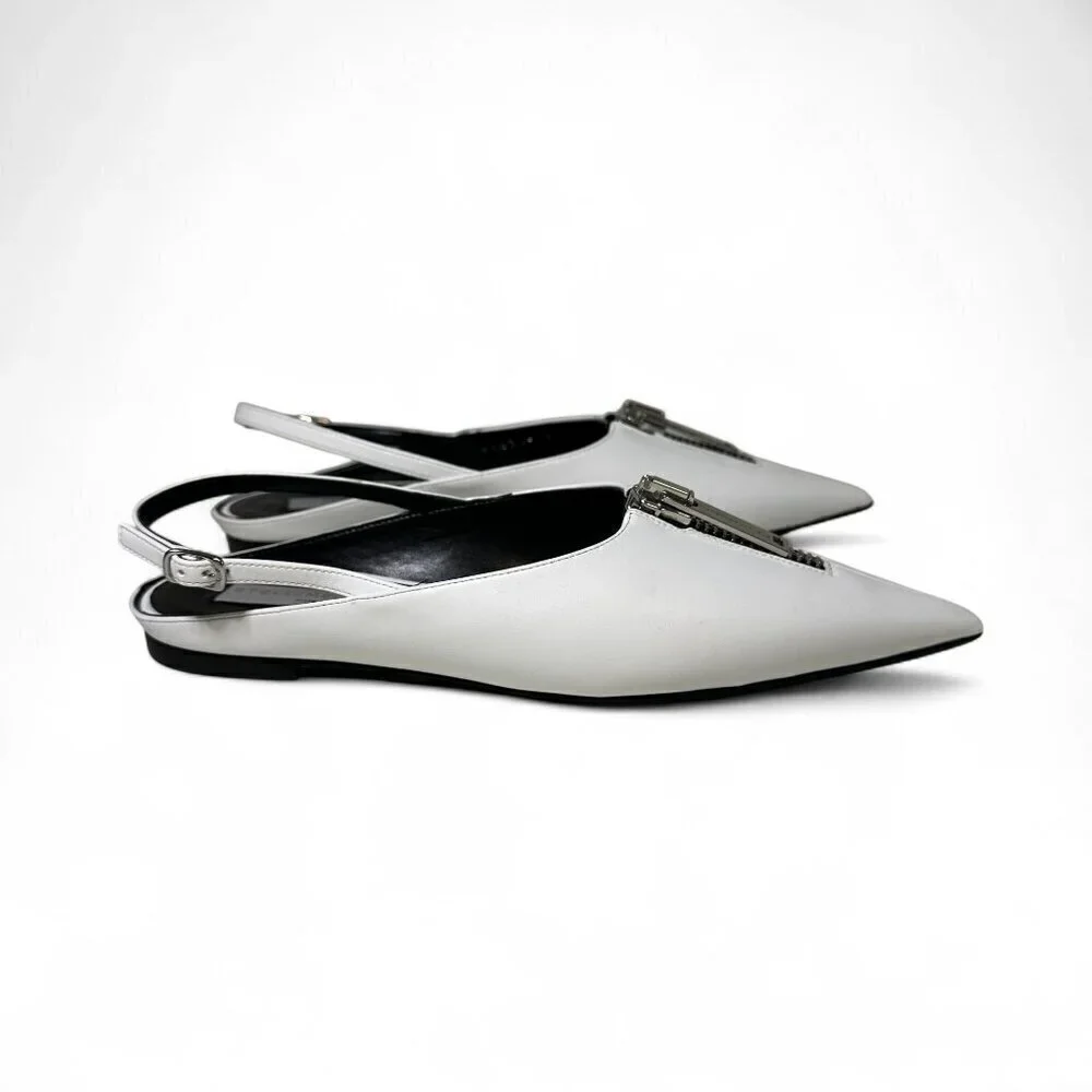 Stella McCartney White Zipit Slingback Flats EU 37 NWOT